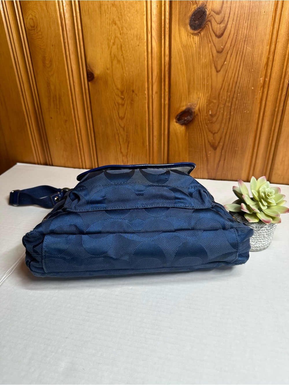 Coach Navy Signature Nylon Crossbody Bag - Picture 3 of 16